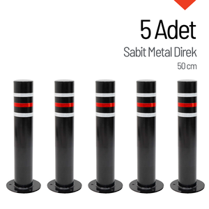 Juego de 5 Postes Metálicos Negros Fijos con Base Metálica de 50 cm Tipo Bolardo - Product Image 3