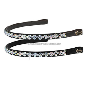 Bandeau de tête pour cheval en cuir souple de qualité supérieure, taille Full Cob, avec cristaux arc-en-ciel brillants et strass, boucles à pression - Product Image 2