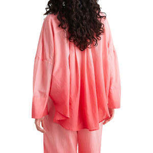 Conjunto transpirable de pijama de algodón puro de dos piezas de verano para mujer, manga larga y pantalones, cómodos conjuntos de salón con botones y volantes - Product Image 2