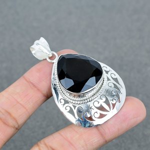 Fine Jewelry 925 Argent Plaqué Laiton Poire Cut Gemstone Pendentif avec Onyx Unisexe Pendentifs pour Cadeau D'anniversaire Au Meilleur Prix - Product Image 4