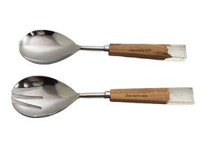 Manche en résine transparente et bois d'acacia en acier inoxydable avec serveur plat de mélange et de cuisson de salade plaqué argent ou cuillères de service - Product Image 1