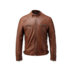 Chaqueta de Cuero de Primera Calidad para Hombre, Diseño Moderno, Nueva Colección, con Cuello Alto y Logotipo Frontal en Tela de Lona - Product Image 1