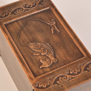 Handmade <b>Wooden</b> Engraved Urn for Human Ashes 250lbs Adult Male Female Satin Bag Fishing Cremation urns <b>Box</b> - Product Image 3