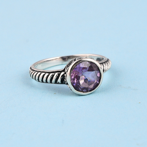 Anillos de estilo vintage de Plata de Ley 925 con piedras preciosas de amatista, joyería de corte ovalado chapada en plata Unisex para boda o fiesta - Product Image 2