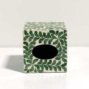 Support de boîte de cube de tissu de luxe conception d'incrustation de nacre pour la décoration d'hôtel à la maison avec le cadeau idéal de motif de feuille verte - Product Image 3
