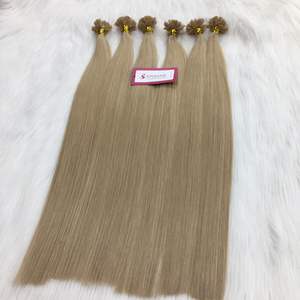 ช่อผมมนุษย์ปลายแบนเคราติน100% ผมดัดลอนแบบสองชั้น - Product Image 1