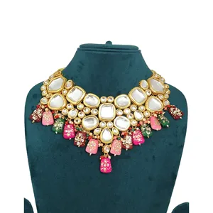 Women's and Girls' Multicolor Kundan <b>Studded</b> Necklace Set for Weddings - Product Image 3