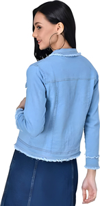 Chaqueta vaquera informal de algodón con logotipo personalizado de fabricante para mujer, Chaqueta vaquera azul cielo al mejor precio, mono, chaqueta vaquera para mujer - Product Image 3