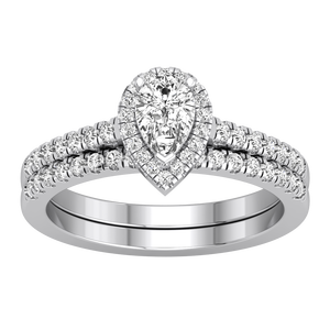 Anillo de Bodas Personalizable de Lujo para Mujer, Oro Sólido de 9K, Oro Amarillo y Blanco, con Diamante de Laboratorio de Corte Pera, Claridad VS, Color EF, 0.95 Quilates - Product Image 3
