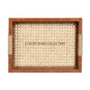 Elegant vintage-style rattan material serving tray with handwoven details for an <b>aesthetically</b> pleasing kitchen setup - Product Image 6