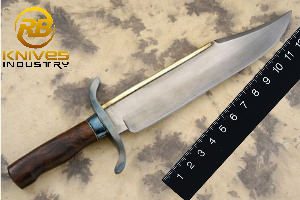 Couteau Bowie Musso en acier Damas fait main, manche en bois pleine soie, couteau de chasse, de camping et de plein air, étui en cuir - Product Image 6