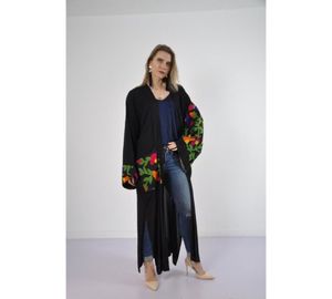 Cárdigan tipo Kimono bohemio superventas 100% algodón bordado Floral manga larga verano playa cubierta cintura Natural lavable - Product Image 6