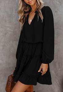 Vestido de verano de manga larga con volantes y cuello en V - Product Image 6