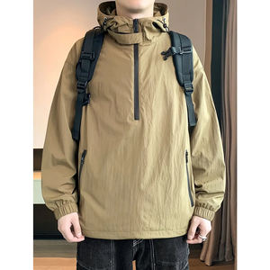 Abrigo holgado de color sólido con bolsillos delanteros Ropa de invierno informal Chaqueta deportiva con capucha y media cremallera a prueba de viento - Product Image 3