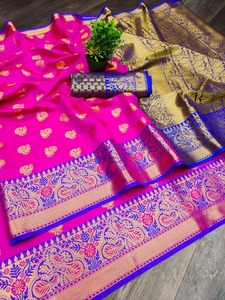 คอลเลกชันออกแบบ Pattu Saree บริสุทธิ์พร้อมบล็อกพิมพ์เสื้อผ้าอินเดียสำหรับสุภาพสตรีสำหรับงานแต่งงานและโอกาสพิเศษ - Product Image 4