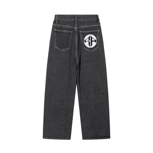 Pantalon droit en denim épais de qualité supérieure pour homme Jean baggy vintage délavé imprimé personnalisé respirant taille moyenne décontracté pour l'automne - Product Image 2