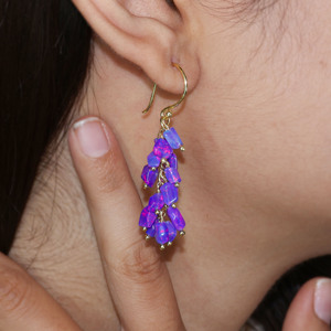 Pendientes de racimo de cuentas de ópalo de lavanda Natural para mujer en Plata de Ley 925 oro amarillo relleno hecho a mano regalo de joyería de piedra natal - Product Image 3