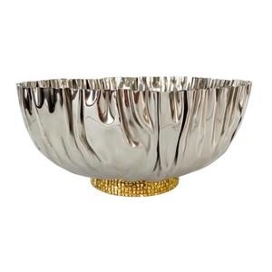 Cuenco de servicio arrugado de acero inoxidable moderno con base de mosaico dorado, cuenco de Chocolate de Metal decorativo elegante para el hogar y la vajilla - Product Image 1