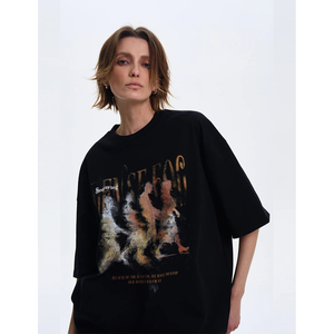 Women's 100% Organic Cotton Printed T-Shirts Digital Print Breathable Heavyweight Oversized Drop Shoulder Logo Decoration - Product Image 2