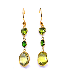 Classic Stylish Ladies' Sterling Silver 925 <b>Earring</b> Set Green Peridot <b>Tourmaline</b> Lemon Topaz Gemstones Gold Plated - Product Image 6