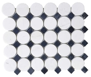 Carrelage mosaïque rond moderne, motif marbre blanc, noir, gris, résistant à l'eau, décoration murale intérieure, salle de bain - Product Image 3