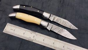 Cuchillo Plegable EDC de Acero de Damasco de Grado Industrial de 6 Pulgadas, Estilo Nórdico, Mango de Hueso, Funda de Cuero, Cuchillo OEM - Product Image 3