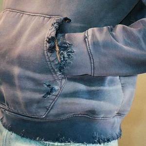 Personnalisé poids lourd 500 Gsm en détresse lavé Vintage hommes ample surdimensionné Boxy recadrée hommes acide fané déchiré à capuche - Product Image 5