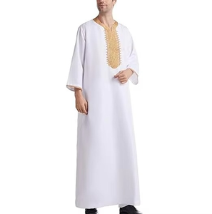 OEM árabe Dubai ropa islámica hombres Thawb Jubba manga larga étnico Thobes Color sólido hombre musulmán Thobe para niños - Product Image 5