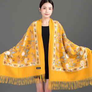 Chal de Pashmina de Poliéster Bordado de Lujo para Invierno, Bufanda Hijab para Mujeres Musulmanas, Sensación de Cachemira, Directo de Fábrica - Product Image 3