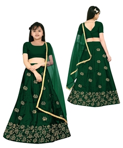 Shoryam Fashion, Lehenga Choli pour filles, vert, entièrement cousu, longueur au sol, séchage rapide, vêtements ethniques |   Choli indien en broderie filet - Product Image 4