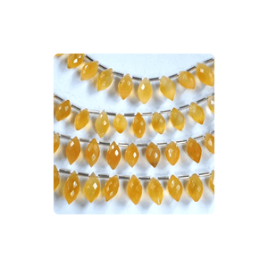 Briolette en forme de riz de haute qualité à facettes calcédoine jaune en vrac perles de pierres précieuses semi-précieuses naturelles pour la fabrication de bijoux - Product Image 1