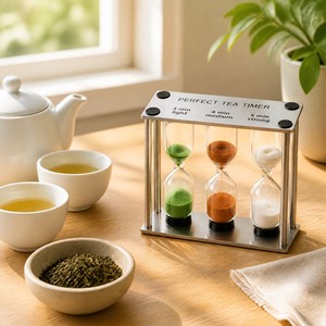 Timer per Tè 3-in-1, Clessidra in Vetro da 3/4/5 Minuti con Cornice in Acciaio Inossidabile per Preparazione Tè e Caffè - Product Image 3