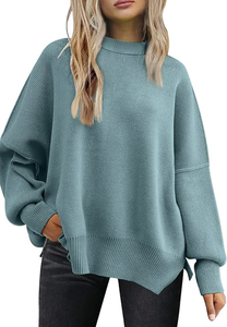 Pulls en maille pour femmes, tendance automne, Noël, style ample, col rond, manches chauve-souris, fente latérale, vêtements décontractés - Product Image 5