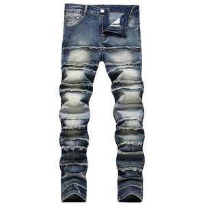 Custom Men's Factory Supply New Design Solid Stacked Denim <b>Jeans</b> Straight-leg Ripped Multi Cargo Pockets Breathable Stonewashed - Product Image 6