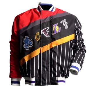 Blouson Bomber Homme Color Block Léger Rembourré Vêtement d'Extérieur Fermeture Éclair Devant Poignets Côtelés Rayés Style Urbain Moderne - Product Image 1