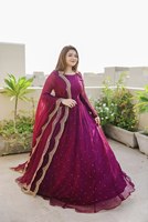 Robe longue Anarkali traditionnelle indienne moderne en Georgette avec broderie diamant, Salwar Kameez de créateur à manches longues avec Dupatta, tenue de soirée pour femme, livraison rapide