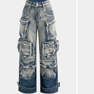 Jean en Denim taille moyenne pour femmes décontracté foncé respirant coloré lavage coupe ample Style Streetwear haute qualité Y2K - Product Image 2