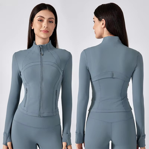 Chaqueta de Yoga de manga larga con cuello de pie transpirable de punto con cremallera Slim-Fit Fitness Outdoor Running Sport Top - Product Image 3