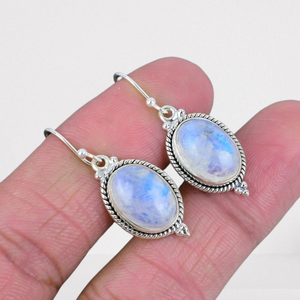 ต่างหู925เงินสเตอร์ลิงเครื่องประดับพลอยมูนสโตนสปินเนอร์ต่างหูแบบห้อยของขวัญสำหรับผู้หญิงต่างหูไฟสีฟ้า - Product Image 1