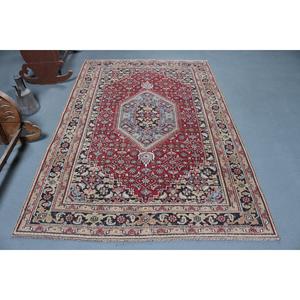 Tapis vintage 5,2 x 7,7 pieds, grand tapis turc, tapis en laine rouge à motifs floraux - Product Image 1