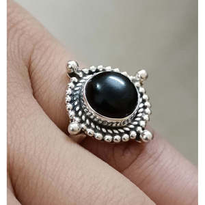 Handmade 925 Sterling Silver <b>Boho</b> <b>Ring</b> for Women Natural Black Onyx & Black Gemstone Cut Agate Stone Black Onyx Silver <b>Ring</b> - Product Image 2