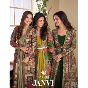 Premium Quality Stunning Georgette and Silk Blend Gown with <b>Beautiful</b> Embellishments and Elegant Draping Available for Sale - Product Image 1