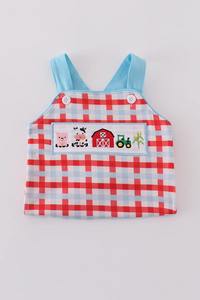 Cómodo elegante Jonjon Romper Baby Blue Farm bordado Smocked traje de algodón de una pieza para uso diario vestidos de bebé - Product Image 5