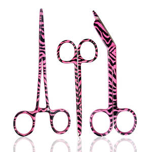 Juego de 3 Tijeras Hemostáticas de Acero Inoxidable con Diseño de Cebra Rosa, para Remover Suturas y Vendajes Lister - Product Image 1