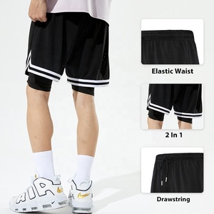 Short de sport pour hommes à deux couches à séchage rapide de haute qualité respirant 2-en-1 maille basket-ball entraînement Fitness impression solide expédition DDP - Product Image 3