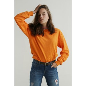 Sudadera naranja con cuello redondo para mujer, suéter informal de manga larga - Product Image 1