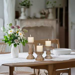 Handmade Wooden <b>Candle</b> Holders | Vintage Pillar <b>Candle</b> Stand <b>Set</b> | Rustic Home Decor - Product Image 1