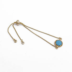 Pulsera ajustable de cadena CZ de forma redonda turquesa, Natural piedra preciosa, piedra natal, piedra de latón delicada, joyería al por mayor, chapado en oro - Product Image 2