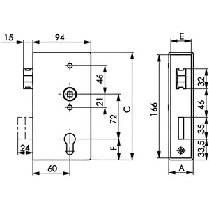 กล่องล็อคซ้าย/ขวา 140UNIG DIN ขนาด A40xB94xC173 มม. ระยะห่างหลัง 60 มม. กุญแจ AMF และอะไหล่ - Product Image 3