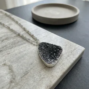 Collar con Colgante de Labradorita Negra Geode Druzy, Cadena con Cuentas, Plata de Ley 925, Certificado, Regalo de Boda, Día de la Madre - Product Image 4